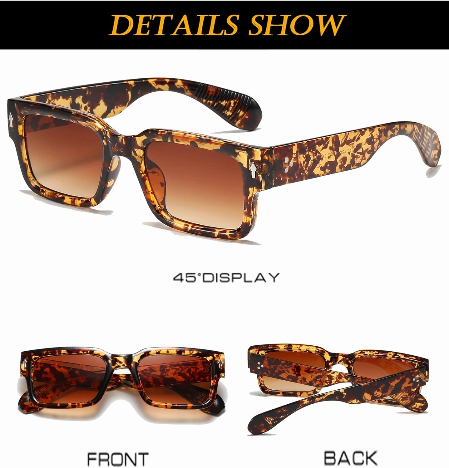EYLRIM Square Frame Sunglasses for Women Men Trendy Chunky Rectangle Sun Glasses Black Shades UV400 Protection