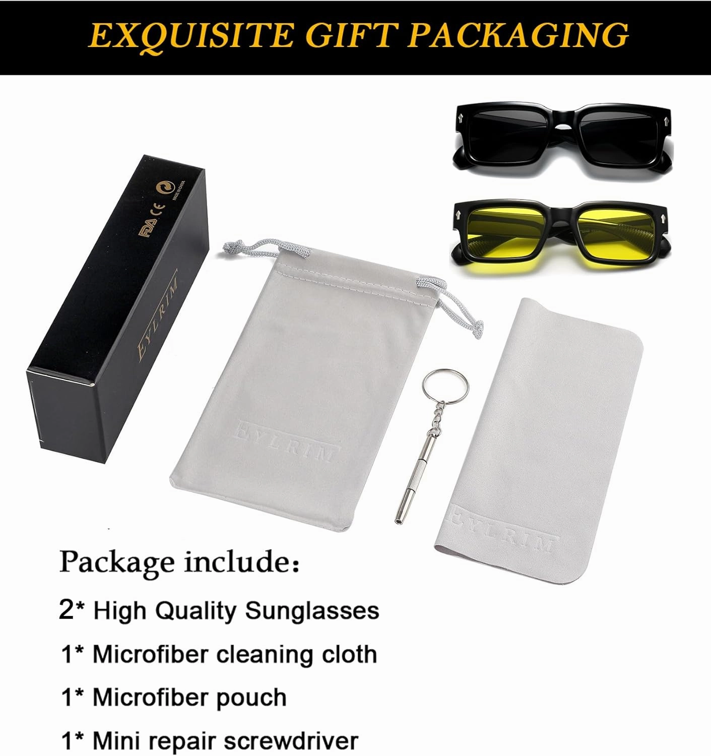 EYLRIM Square Frame Sunglasses for Women Men Trendy Chunky Rectangle Sun Glasses Black Shades UV400 Protection