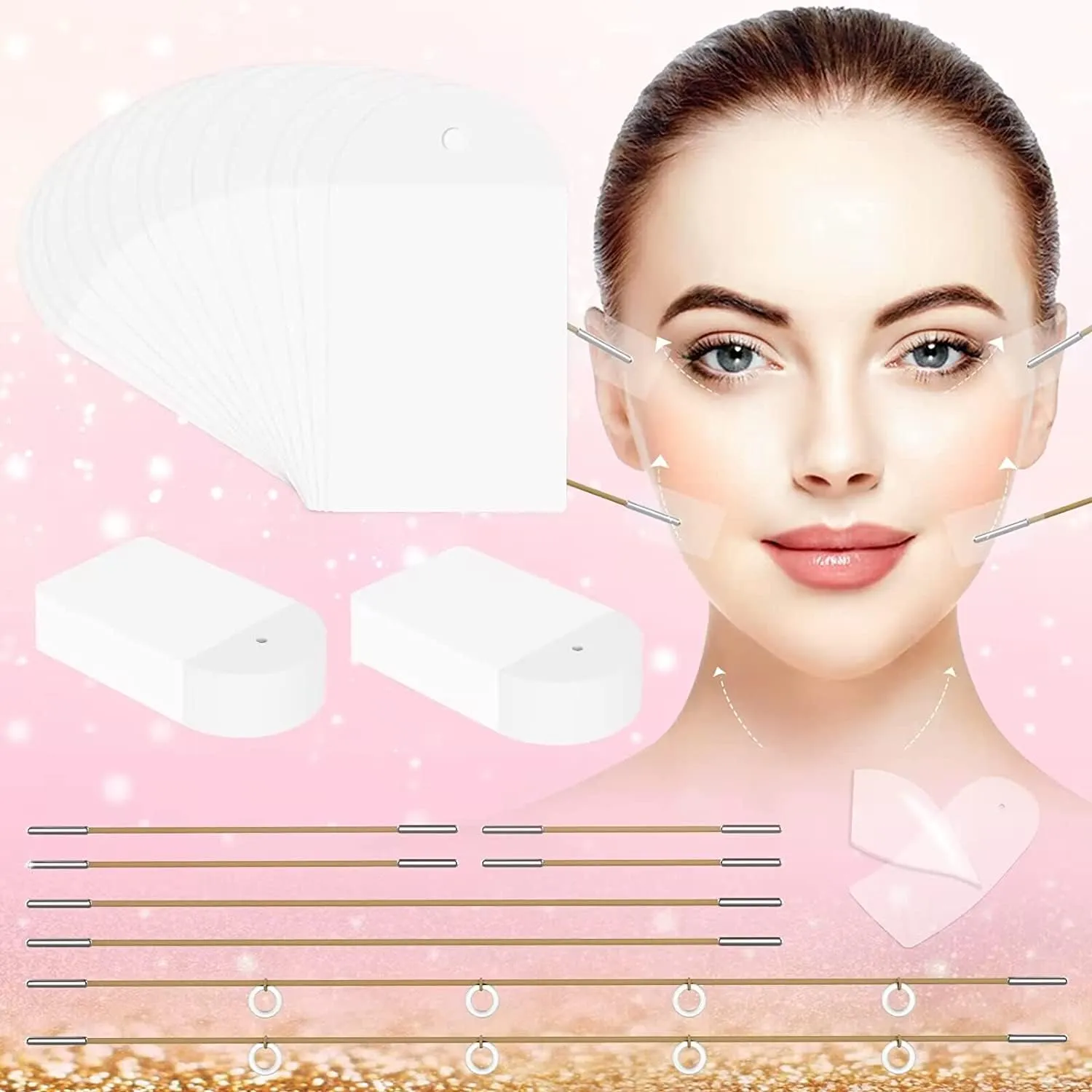 Face Tape,120 PCS Face Lifting Tapes with 8 Strings – Invisible Face Lift Tape for Neck,Eyes,Jowls,Double Chin,Sagging Skin Tightening,Anti-Wrinkle Facial Tapes,V-Line Slimming,Instant Facelift Makeup