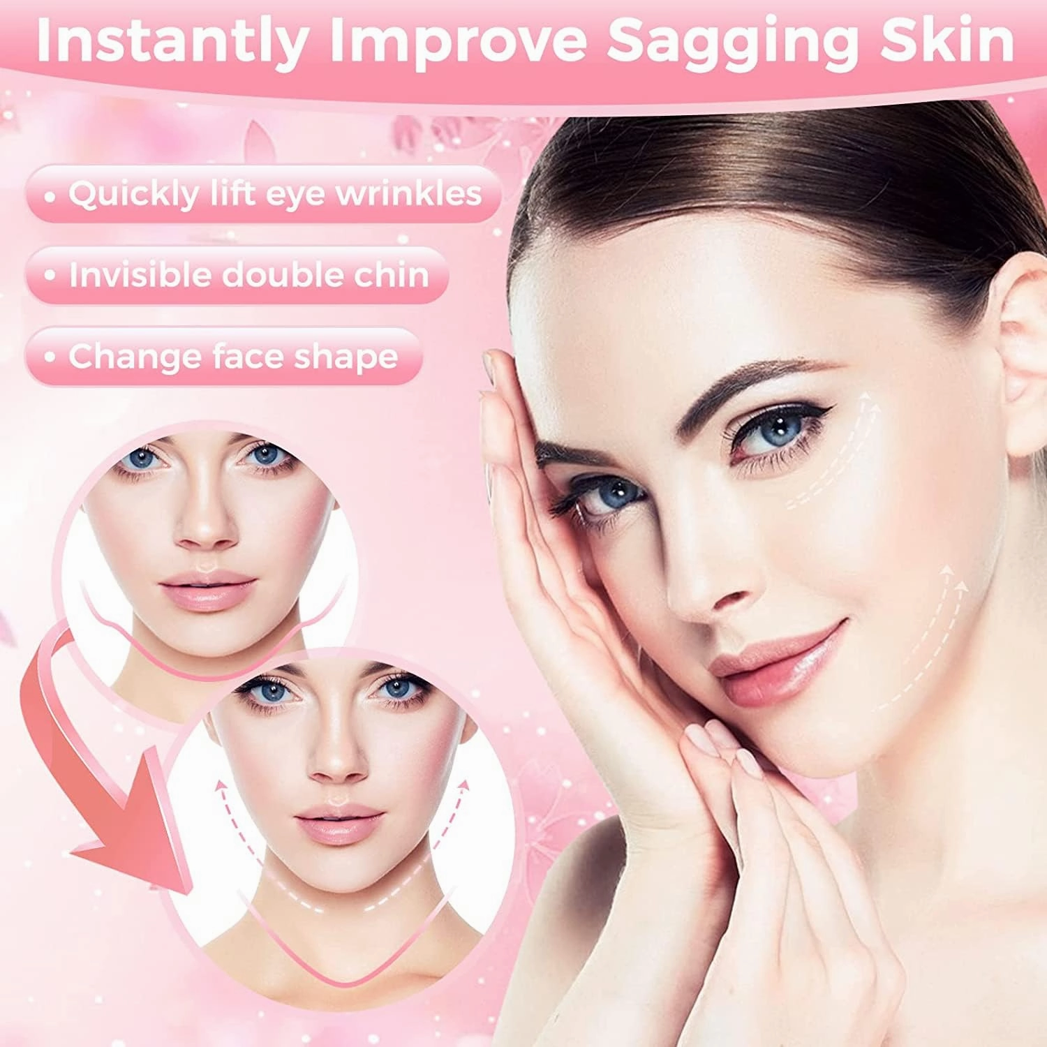 Face Tape,100 PCS Face Lifting Tapes with 8 Strings – Invisible Face Lift Tape for Neck,Eyes,Jowls,Double Chin,Sagging Skin Tightening,Anti-Wrinkle Facial Tapes,V-Line Slimming,Instant Facelift Makeup