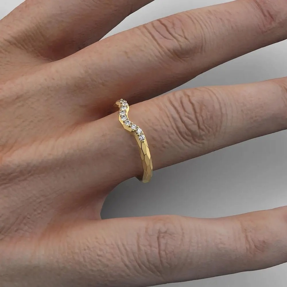 Faceted Stacking Curved Wedding Band Made in Italy