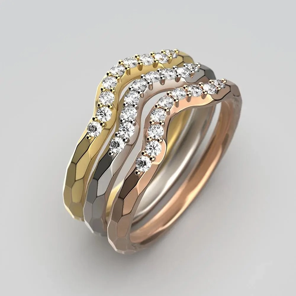 Faceted Stacking Curved Wedding Band Made in Italy
