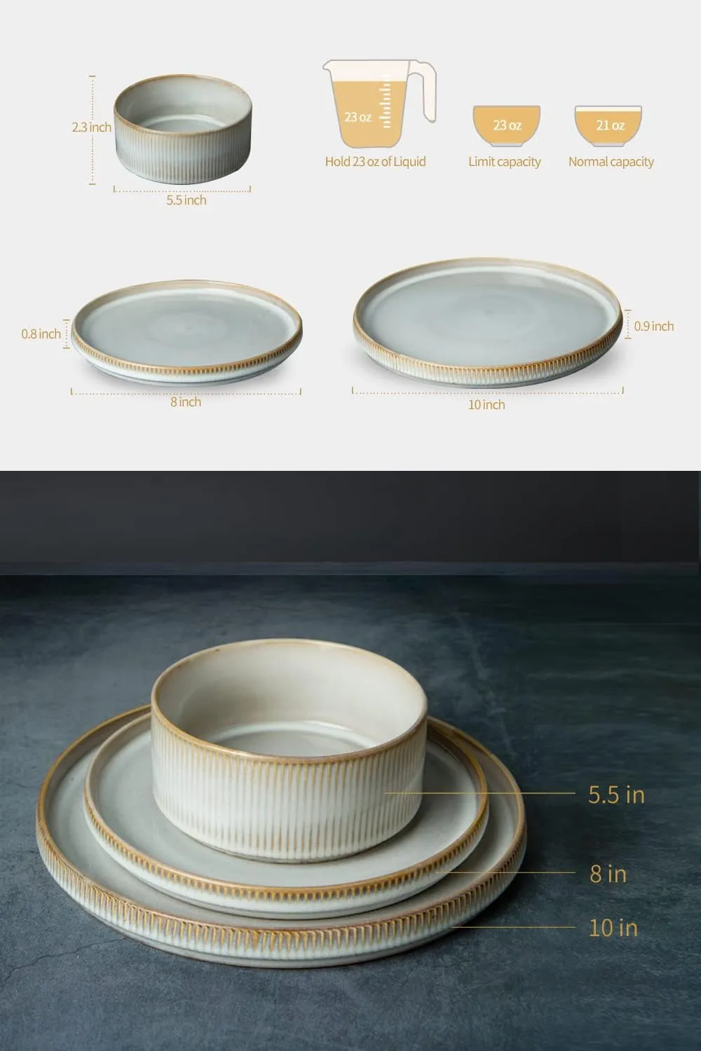 Famiware Star Plates and Bowls Sets, Modern Stoneware Dinnerware Sets for 6, 18-Piece Kitchen Dish Sets - Chip and Scratch Resistant, Microwave and Dishwasher Safe Tableware Set, Cappuccino White