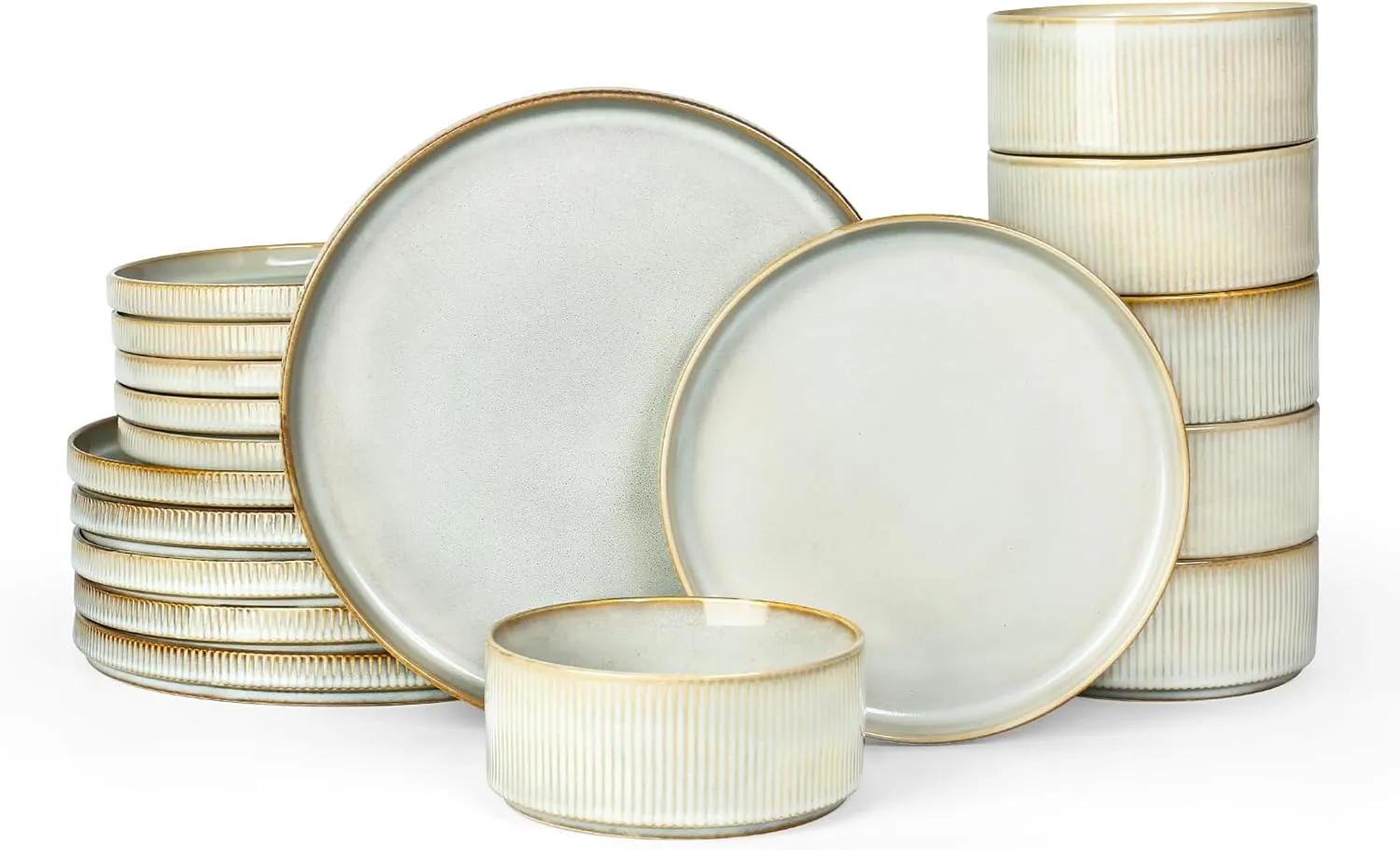 Famiware Star Plates and Bowls Sets, Modern Stoneware Dinnerware Sets for 6, 18-Piece Kitchen Dish Sets - Chip and Scratch Resistant, Microwave and Dishwasher Safe Tableware Set, Cappuccino White
