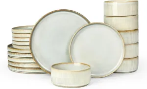 Famiware Star Plates and Bowls Sets, Modern Stoneware Dinnerware Sets for 6, 18-Piece Kitchen Dish Sets - Chip and Scratch Resistant, Microwave and Dishwasher Safe Tableware Set, Cappuccino White