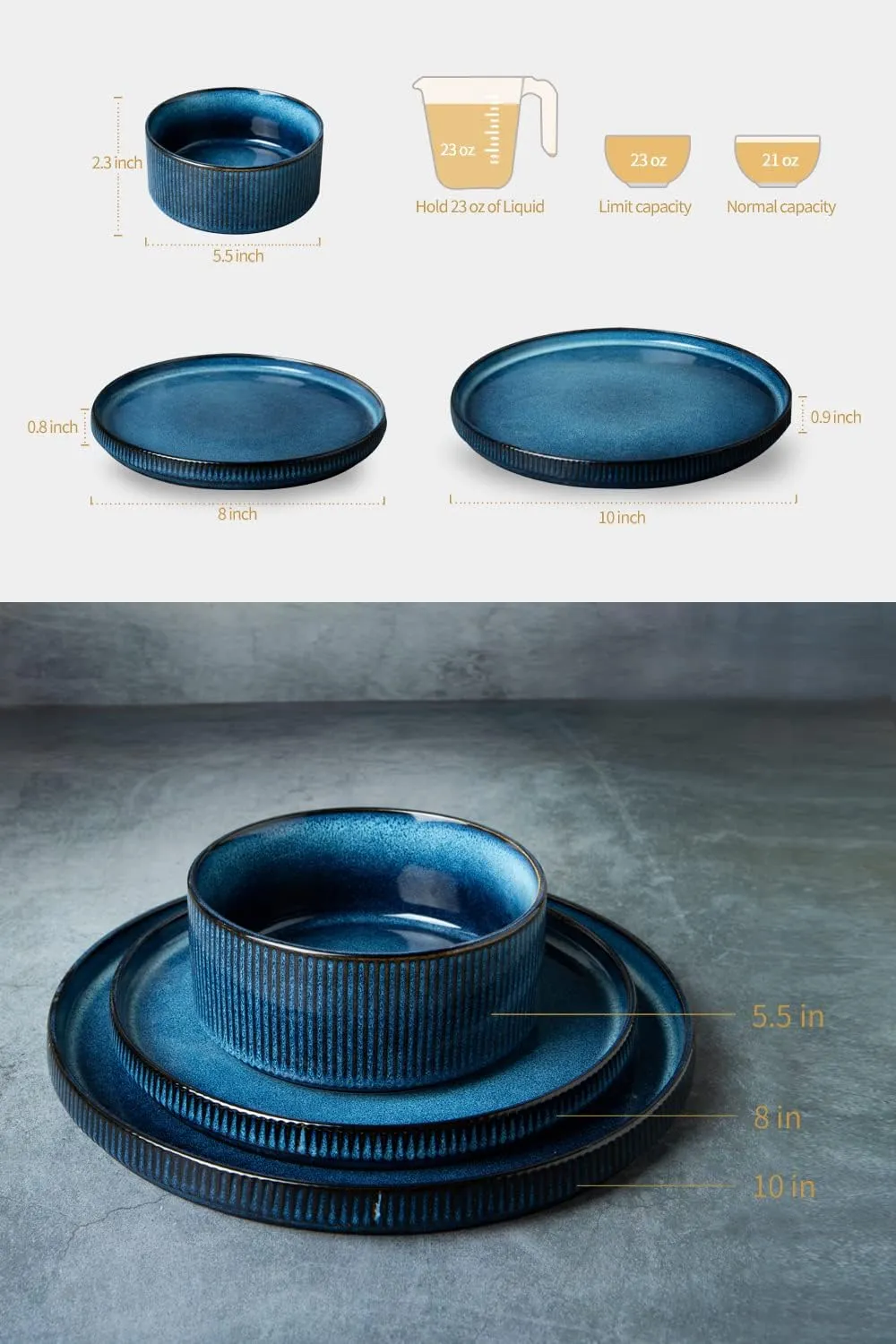 Famiware Star Plates and Bowls Sets, Modern Stoneware Dinnerware Sets for 6, 18-Piece Kitchen Dish Sets - Chip and Scratch Resistant, Microwave and Dishwasher Safe Tableware Set, Nebulas Blue