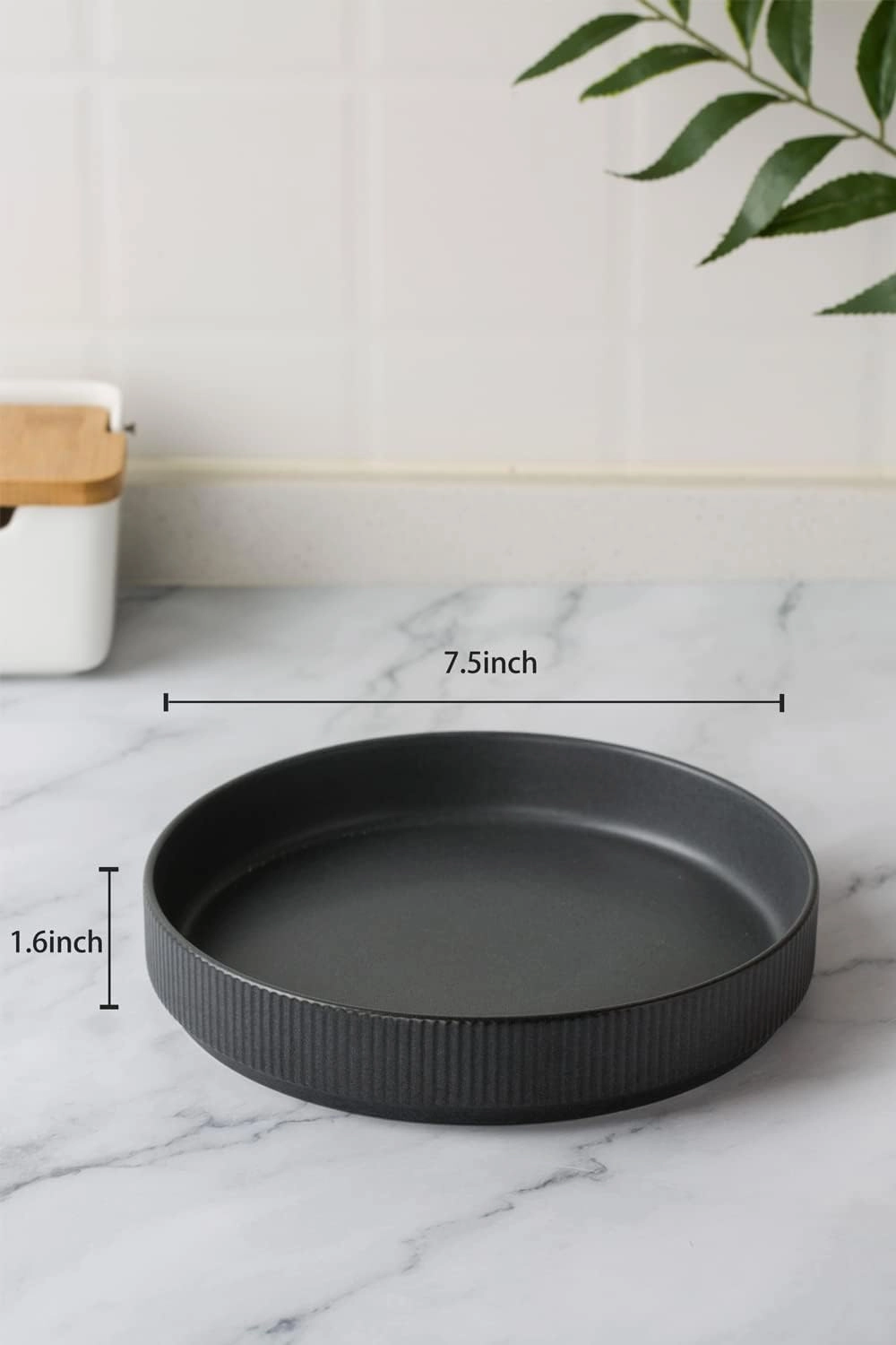 famiware Star 7.5" Pasta Bowls Set, Salad Bowl Set of 4, Double Reactive Glaze, Stackable, Ideal for Your Friend for Housewarming, Festivals, Matte Dark Charcoal (Full Glaze)