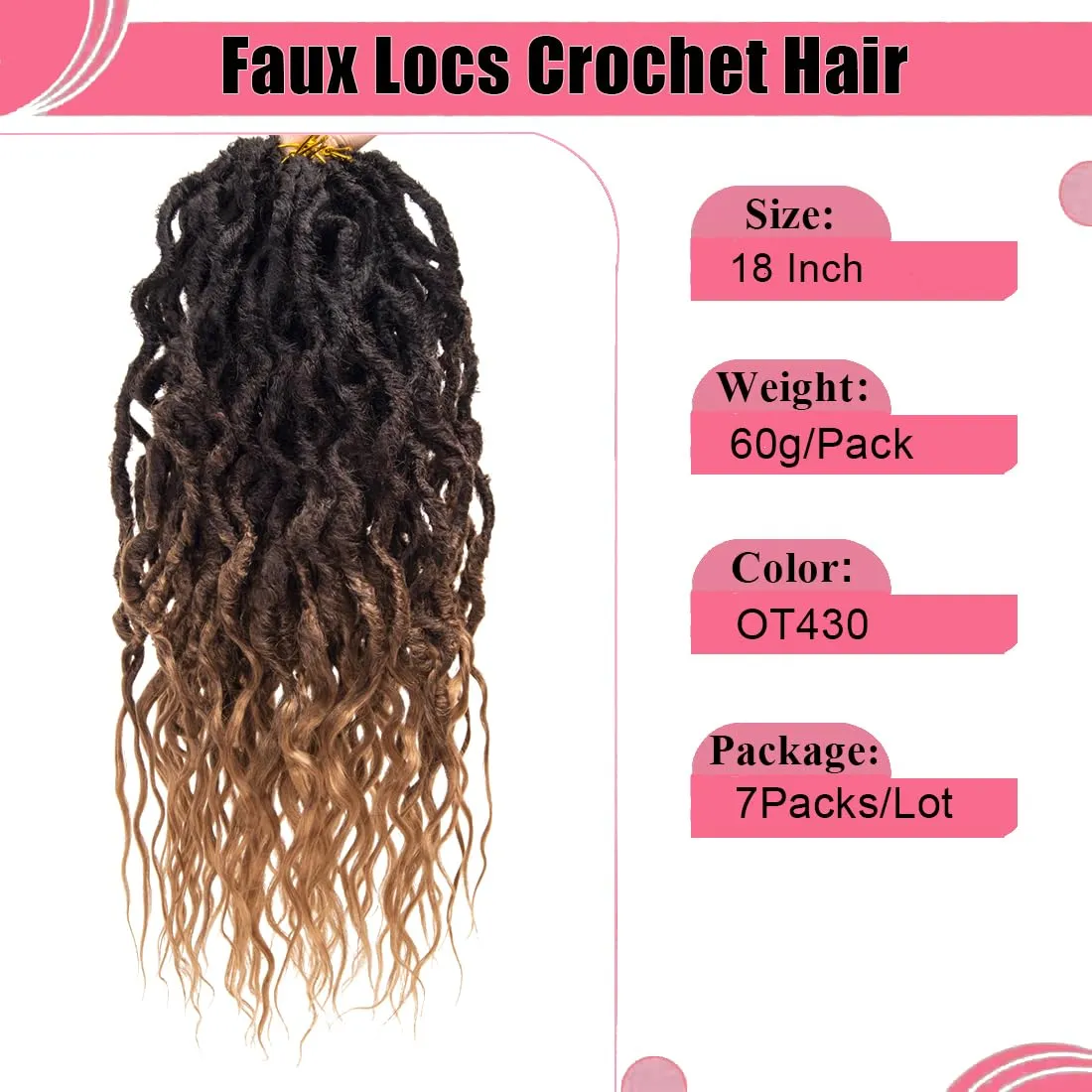 Faux Locs Crochet Hair 18 Inch Soft Locs 7Packs Boho Goddess Locs Crochet Hair with Curly Ends Pre-looped Crochet Locs for Black Women Dreadlock Synthetic Crochet Braids (0T430, 18Inch(Pack of 7))