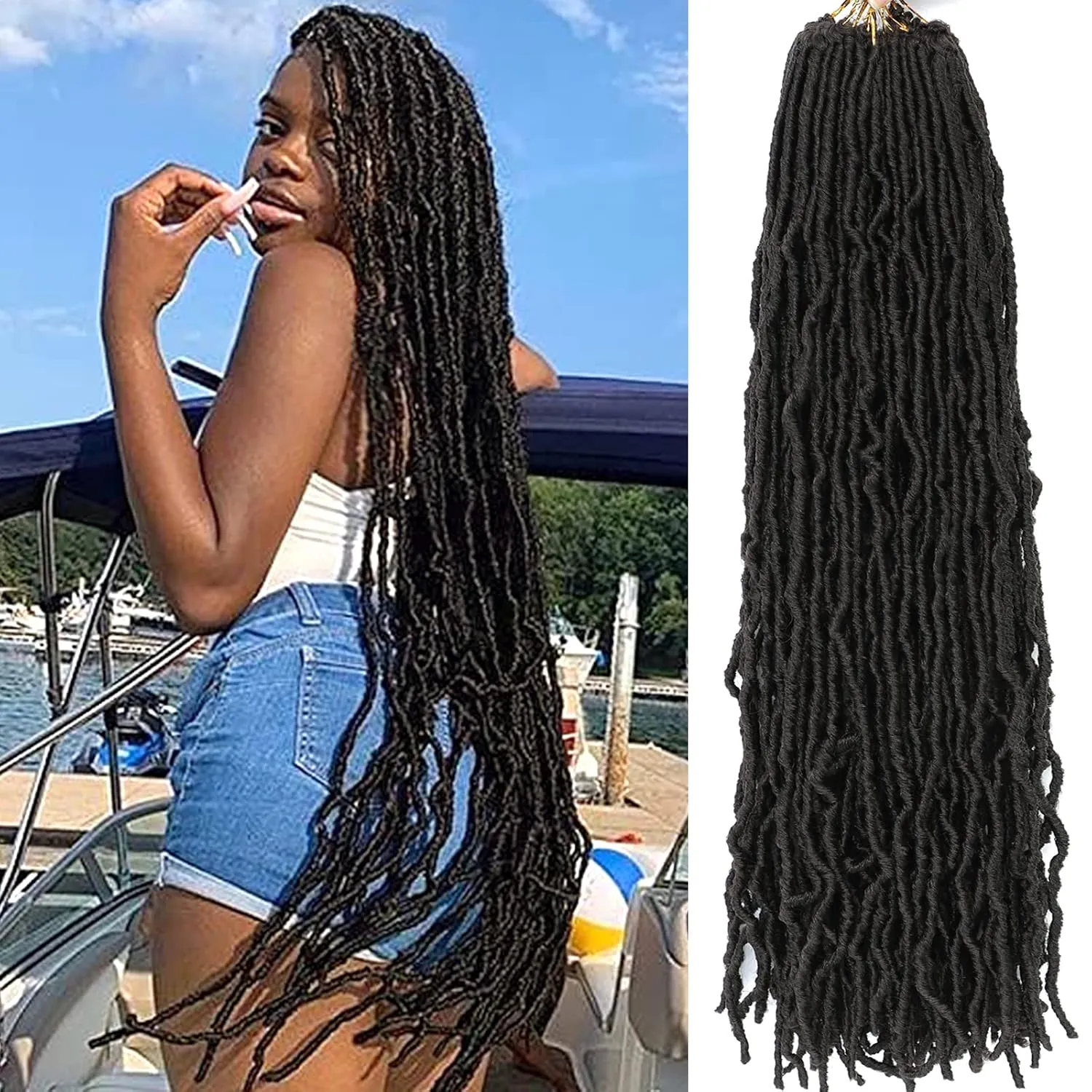 Faux Locs Crochet Hair Dark Brown Soft Locs 30 Inch 7 Packs Long Crochet Locs Goddess Locs Natural Synthetic Pre looped Crochet Braids For Butterfly Locs Crochet Hair (30 Inch (Pack of 7), 4#)