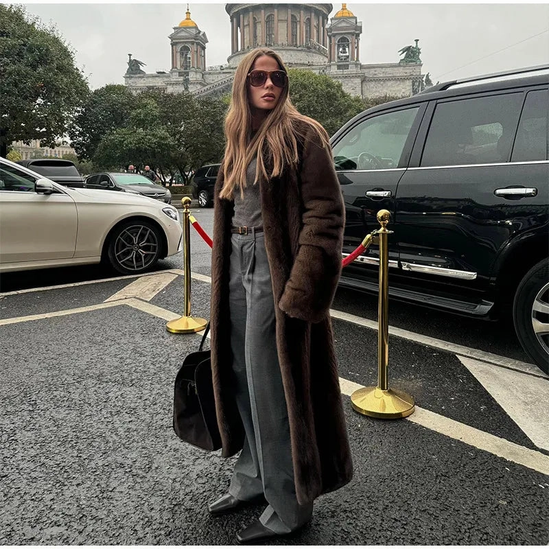 Faux Fur Lapel Fluffy Plush Warm Coat