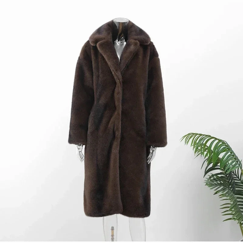 Faux Fur Lapel Fluffy Plush Warm Coat