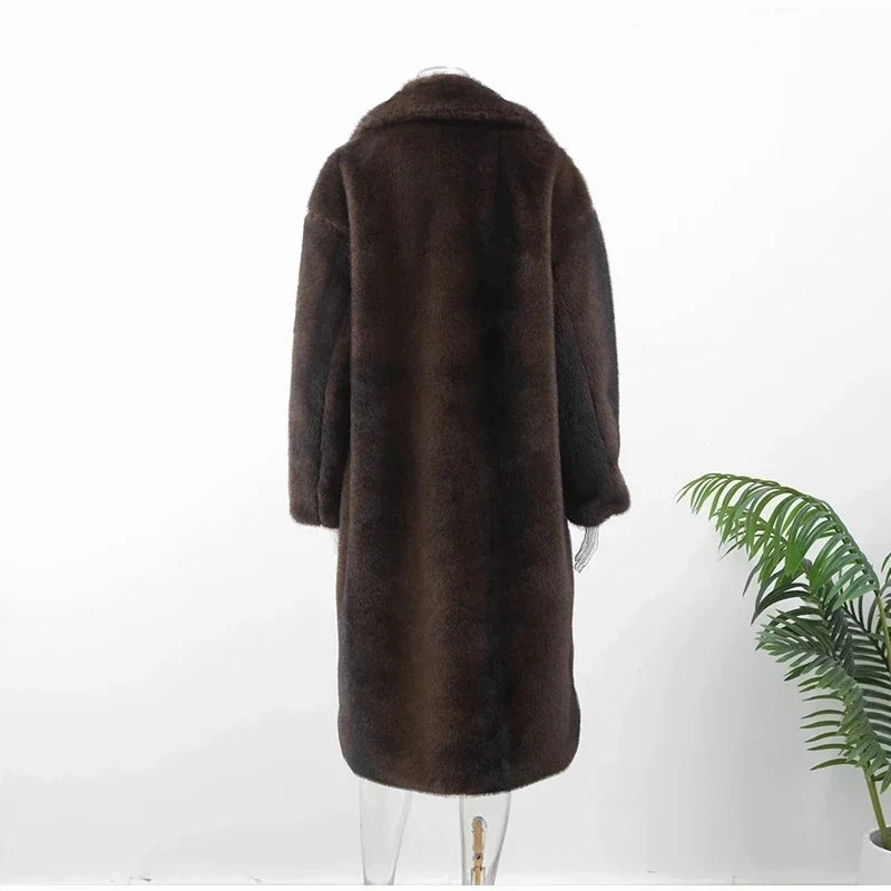 Faux Fur Lapel Fluffy Plush Warm Coat
