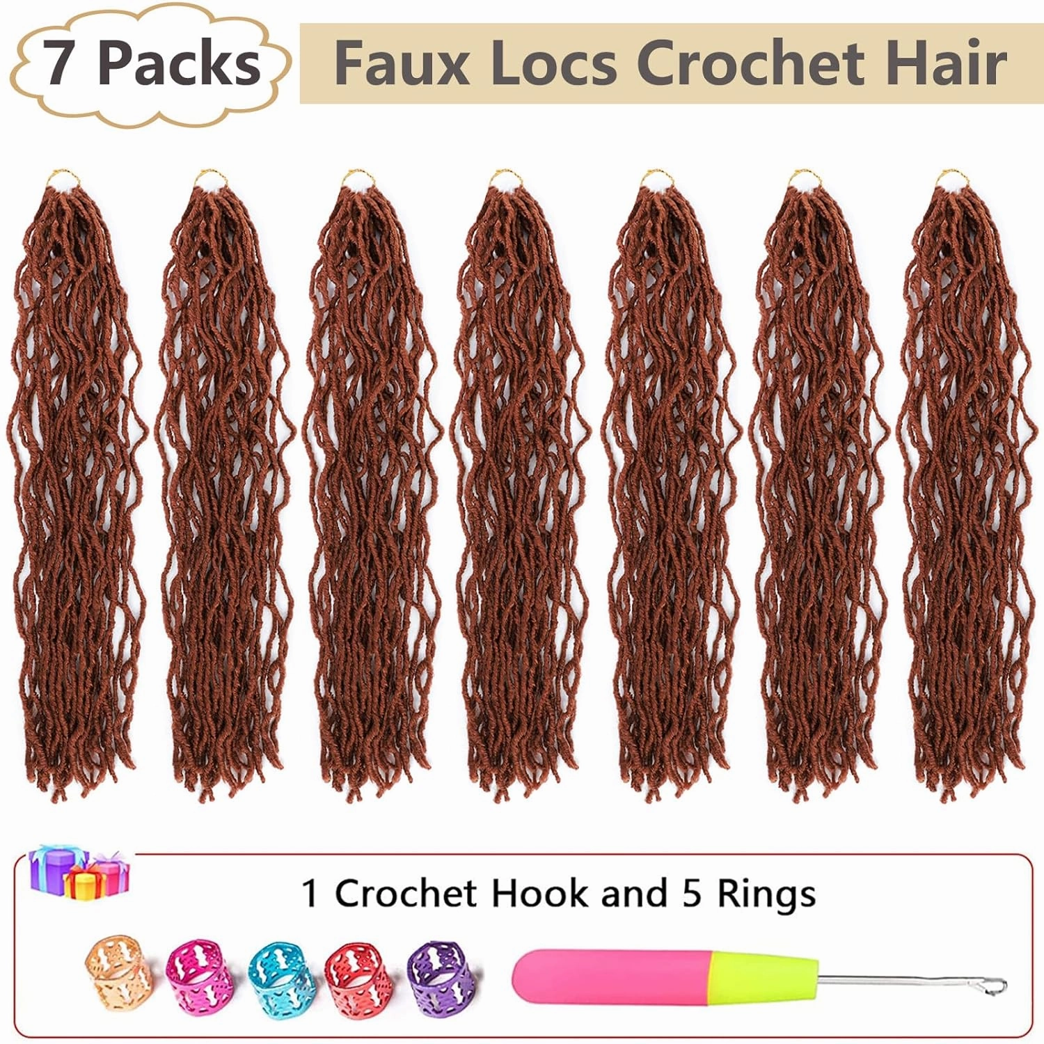 Faux Locs Crochet Hair Soft Locs 26 Inch 7 Packs Long Crochet Locs Natural Locs Crochet Hair For Women Synthetic Pre looped Crochet Braids (26 Inch (Pack of 7), 350#)
