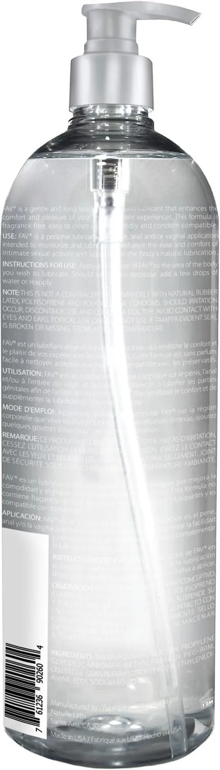 FAV Water Based Luxury Personal Lubricant, Natural Feeling Lube for Women Men and Couples, Toy Friendly, Condom Safe, 33.5 Fl Oz