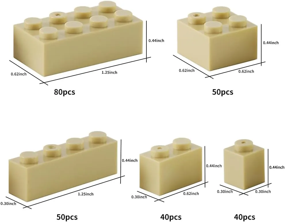 Feleph 260 Pieces Tan Bulk Bricks Sand Classic Building Creative Play Blocks Set Parts Toy Accessories Compatible with Major Brick Brands (Tan)…