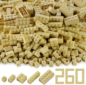 Feleph 260 Pieces Tan Bulk Bricks Sand Classic Building Creative Play Blocks Set Parts Toy Accessories Compatible with Major Brick Brands (Tan)…