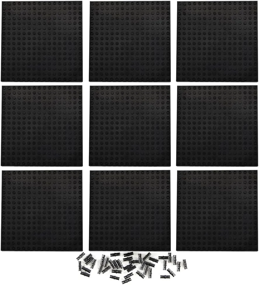 Feleph 9pcs Brick 16x16 Black Plate 1/3 with Holes and Pin Pixel Art Painting Classic Blocks Compatible with 65803 3673 Major Base Plates Brands