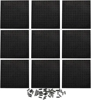 Feleph 9pcs Brick 16x16 Black Plate 1/3 with Holes and Pin Pixel Art Painting Classic Blocks Compatible with 65803 3673 Major Base Plates Brands