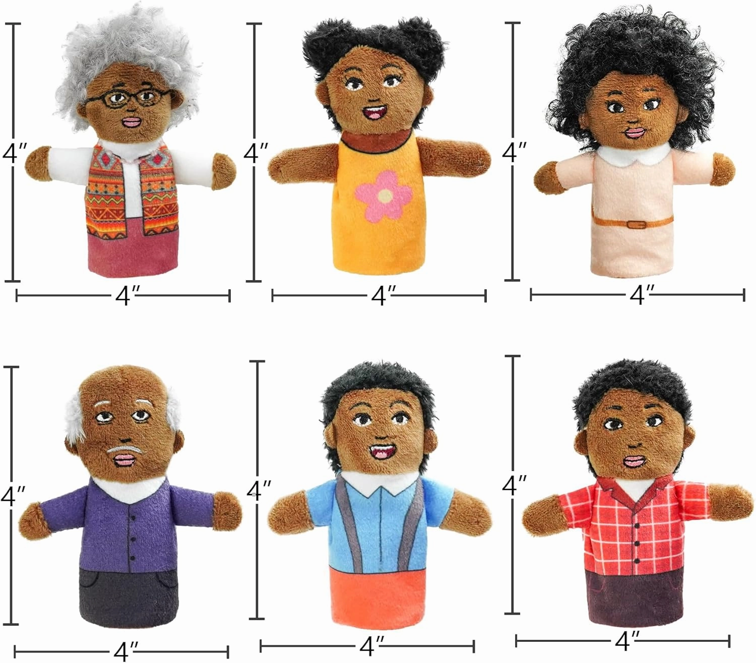 Finger Puppet Family Finger Puppet,6pcs Cute Puppet Mini Plush Toys Teaching Show,Soft Puppet for Kids Family Members Role Playing Birthday Party (African Style)
