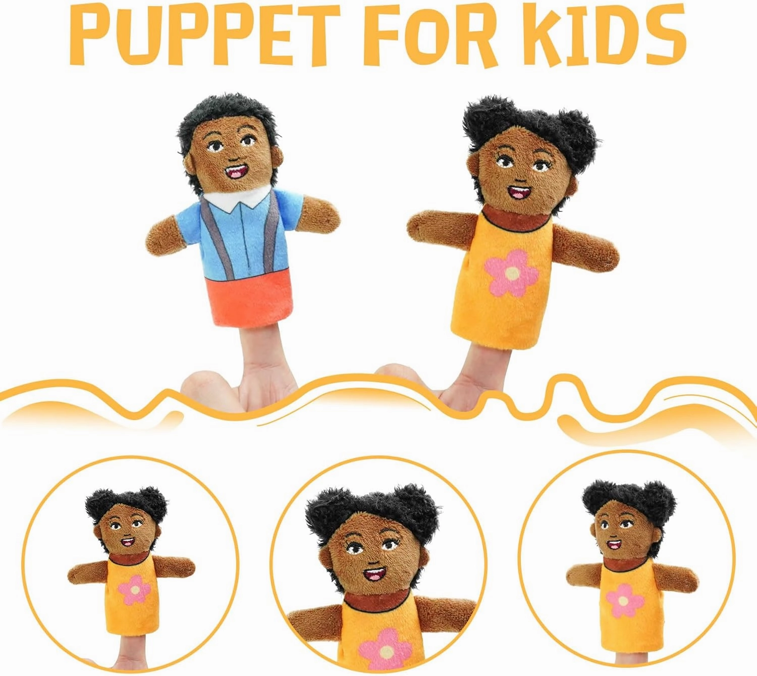 Finger Puppet Family Finger Puppet,6pcs Cute Puppet Mini Plush Toys Teaching Show,Soft Puppet for Kids Family Members Role Playing Birthday Party (African Style)