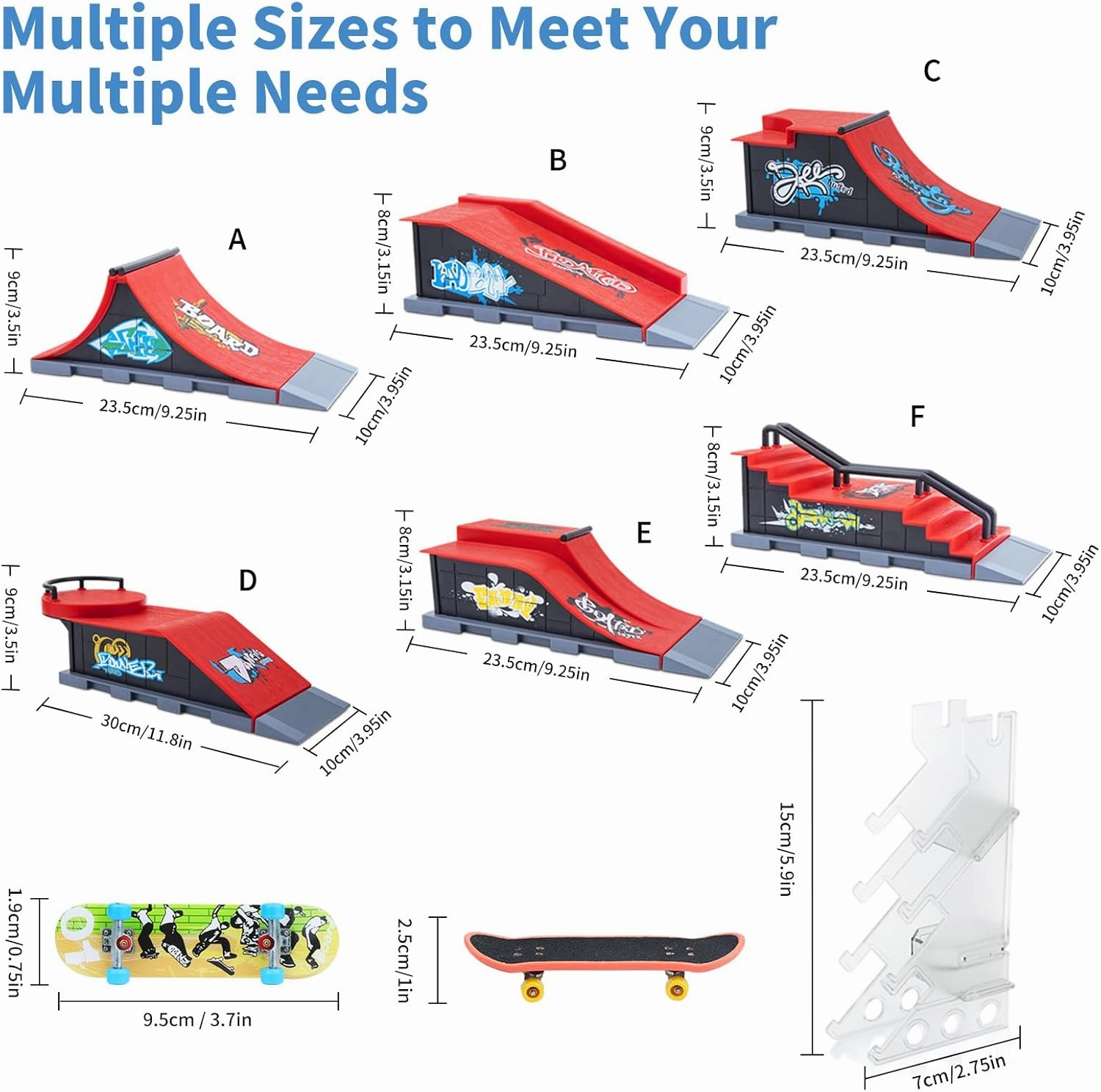 Finger Skateboard Park Ramp Set, 6 in 1 Plus 11 Mini Finger Skatepark for Fingerboards, Finer Skateboard Ramps Toys for Finger Dexterity Training