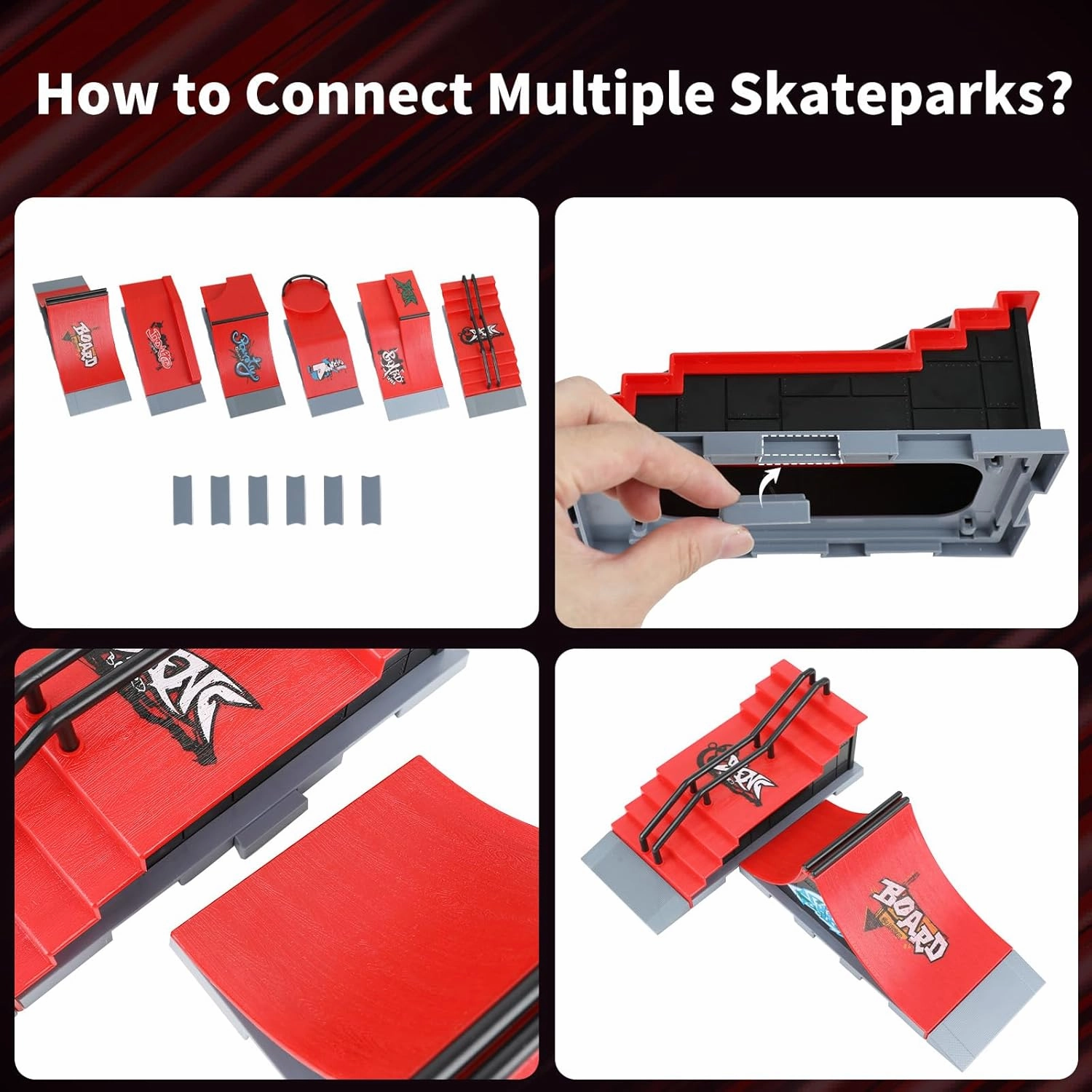 Finger Skateboard Park Ramp Set, 6 in 1 Plus 11 Mini Finger Skatepark for Fingerboards, Finer Skateboard Ramps Toys for Finger Dexterity Training