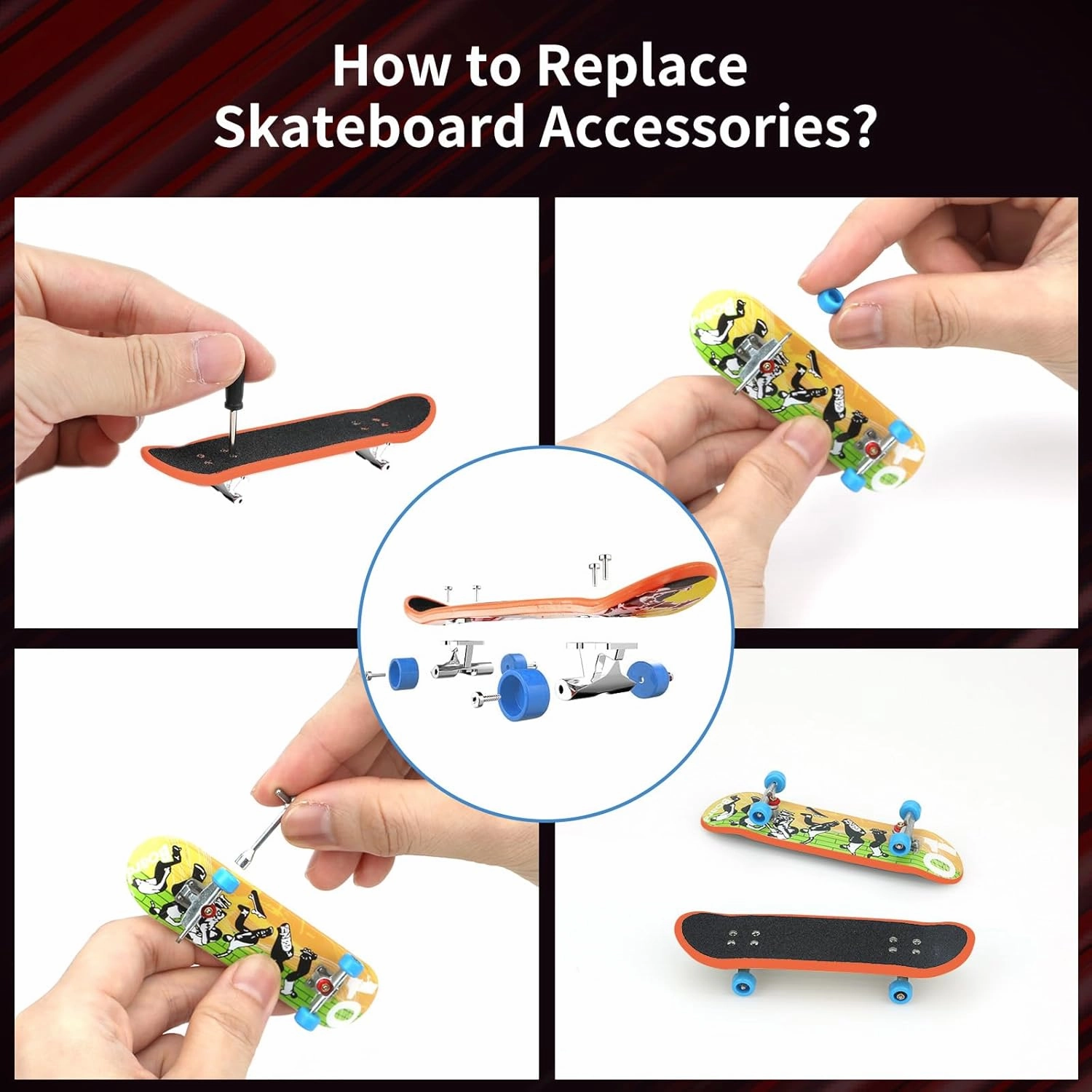 Finger Skateboard Park Ramp Set, 6 in 1 Plus 11 Mini Finger Skatepark for Fingerboards, Finer Skateboard Ramps Toys for Finger Dexterity Training