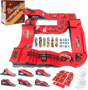 Finger Skateboard Park Ramp Set, 6 in 1 Plus 11 Mini Finger Skatepark for Fingerboards, Finer Skateboard Ramps Toys for Finger Dexterity Training