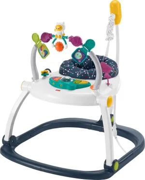 Fisher-Price Baby Bouncer SpaceSaver Jumperoo Musical Activity Center with Lights Sounds & Developmental Toys, Astro Kitty