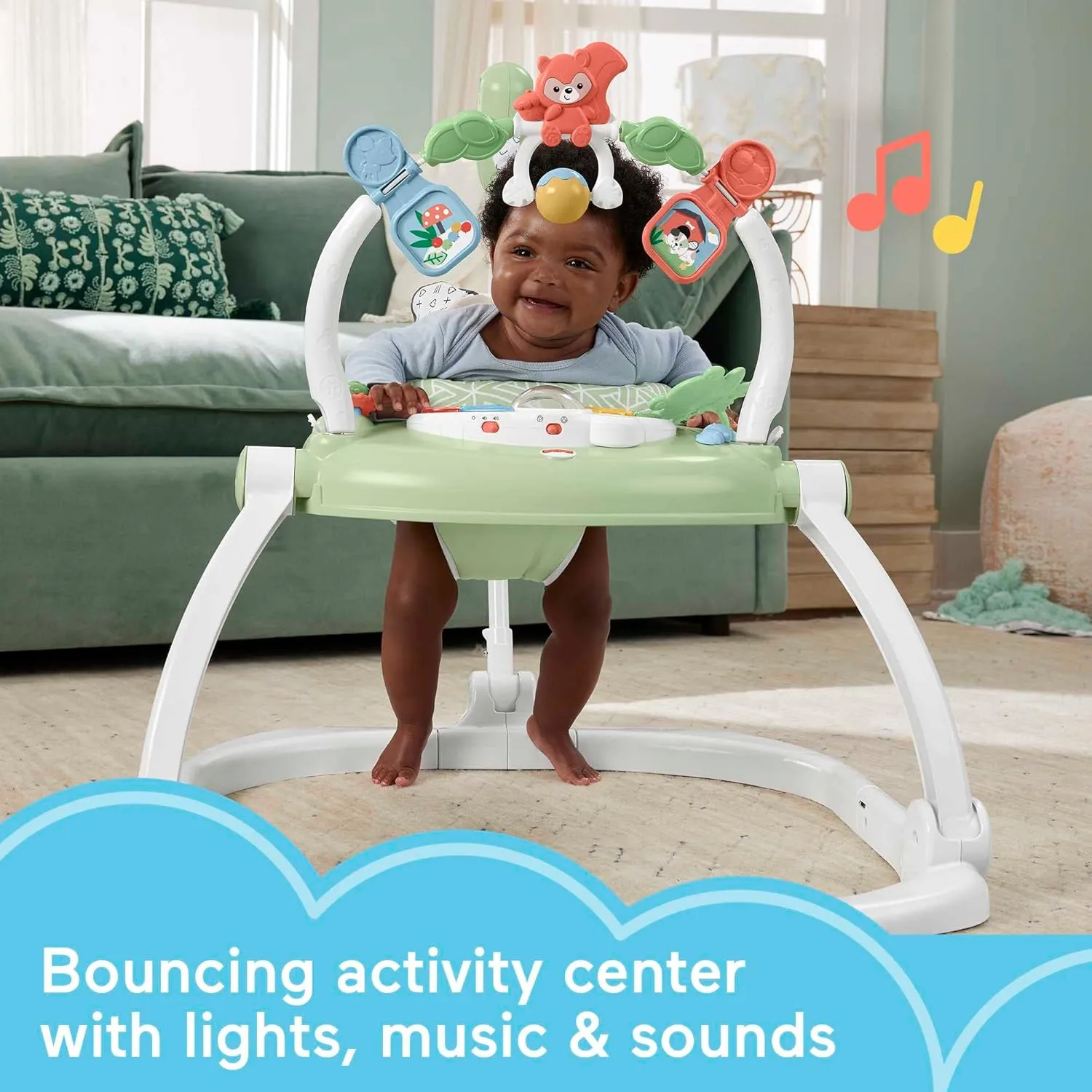 Fisher-Price Baby Bouncer SpaceSaver Jumperoo Musical Activity Center with Lights Sounds & Developmental Toys, Puppy Perfection