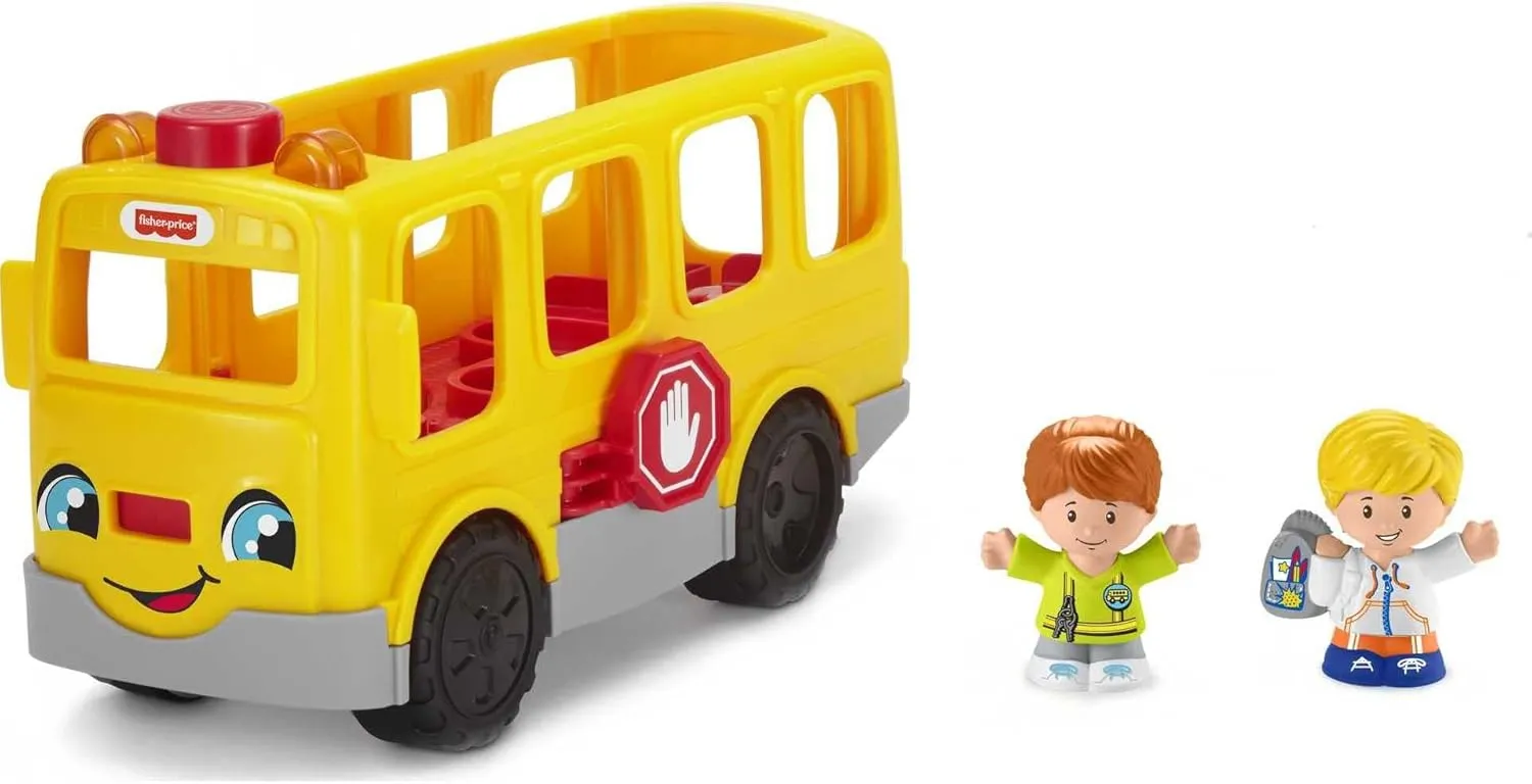 Fisher-Price Little People Musical Toddler Toy Sit with Me School Bus with Lights Sounds & 2 Figures for Pretend Play Kids Ages 1  Years