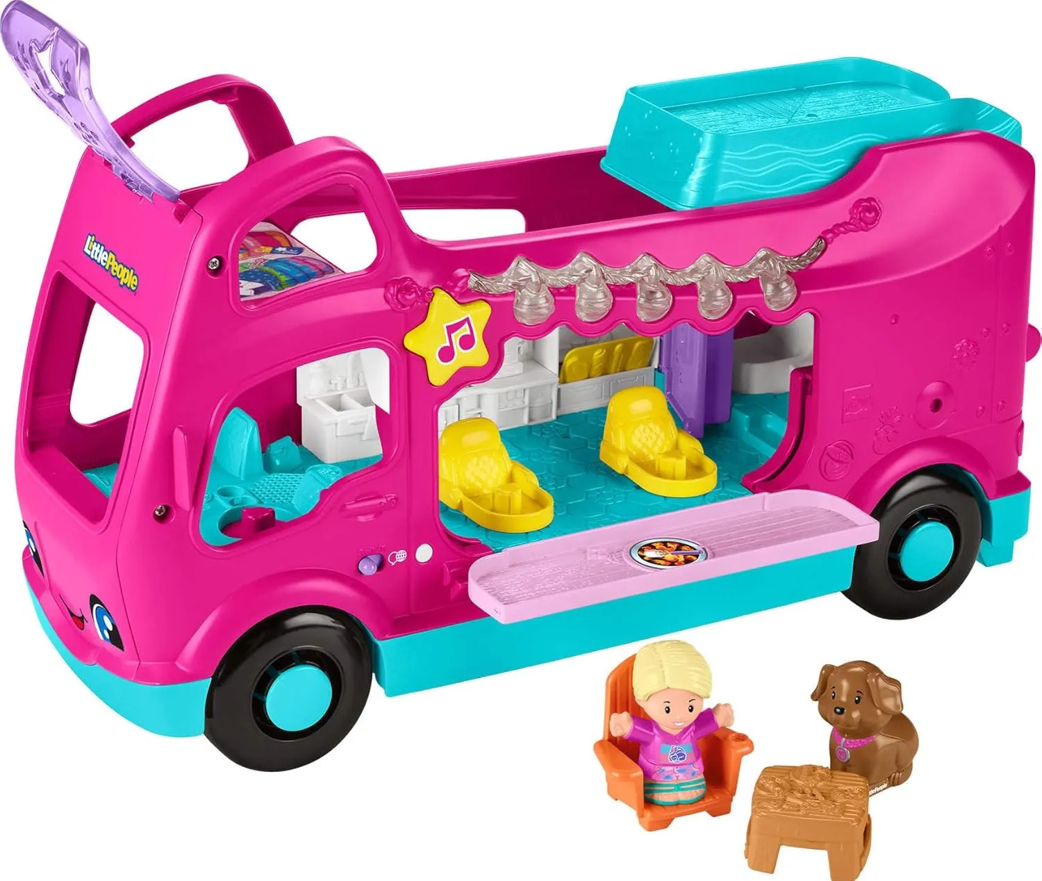 Fisher-Price Little People Toddler Toy Barbie Little Dreamcamper RV Playset with Music Lights & 2 Figures for Ages 18  Months, Multilanguage Version