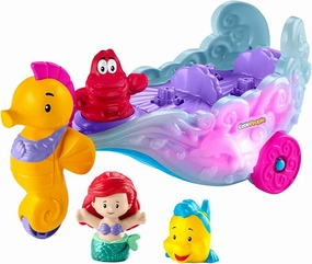 Fisher-Price Little People Toddler Toy Disney Princess Ariel's Light-Up Sea Carriage Musical Vehicle with 2 Figures for Ages 18  Months,