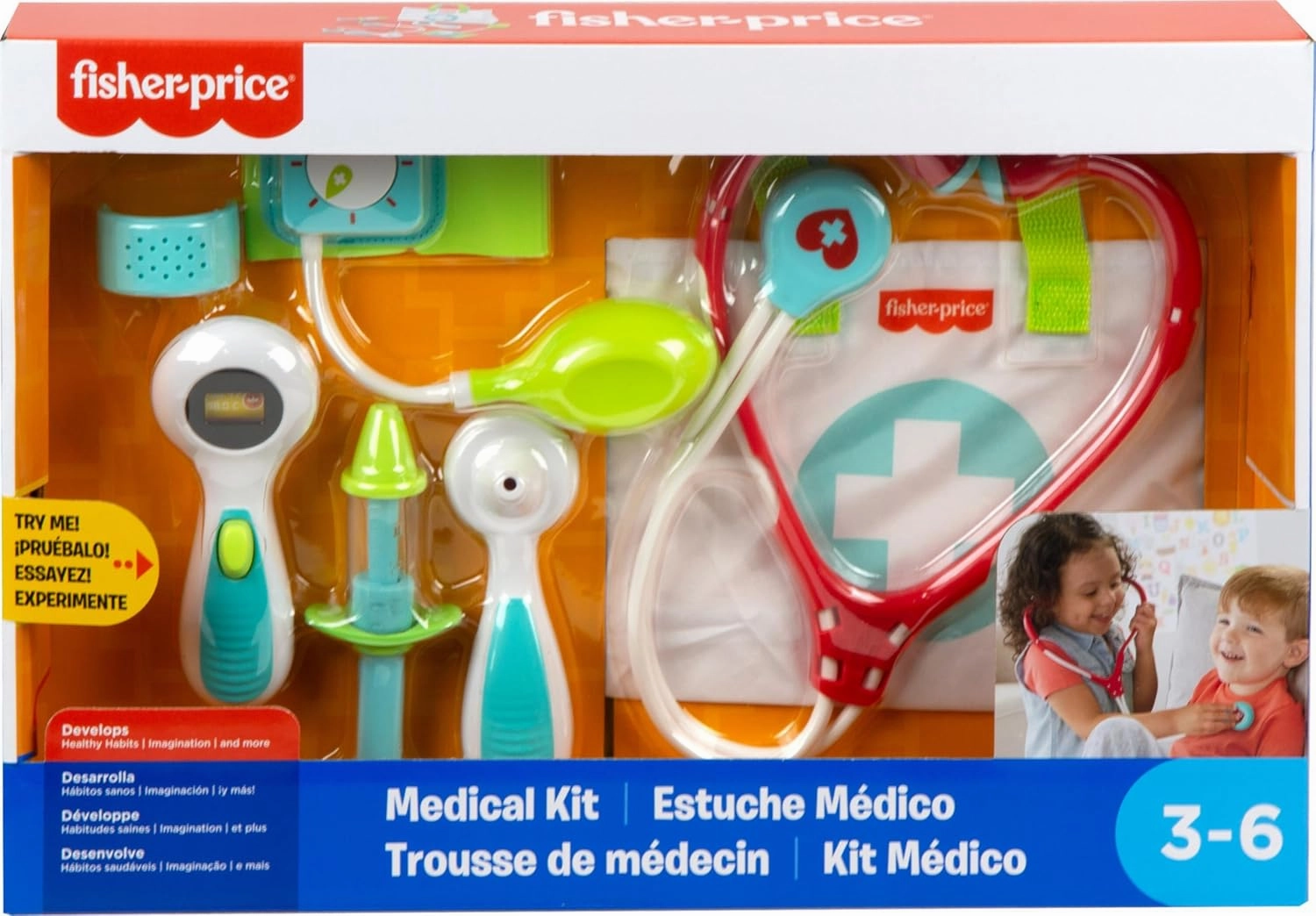 Fisher-Price Preschool Pretend Play Medical Kit 7-Piece Doctor Bag Dress Up Toys for Kids Ages 3  Years