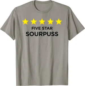Five Star Sourpuss Rating Word Design T-Shirt