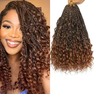 Flagship 10 Inch 9 Packs Boho Crochet Braids with Curly Ends Crochet Hair for Black Women,Short Ombre Bohomian Curly Box Braids Crochet Hair Extensions for Braids-T30