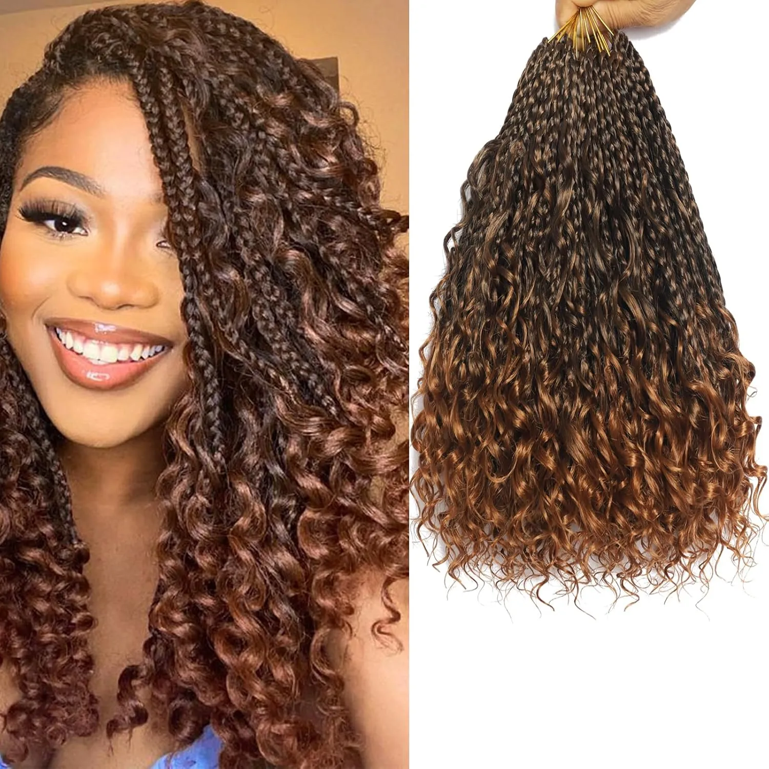 Flagship 10 Inch 9 Packs Boho Crochet Braids with Curly Ends Crochet Hair for Black Women,Short Ombre Bohomian Curly Box Braids Crochet Hair Extensions for Braids-T30