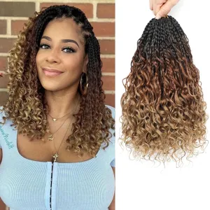 Flagship Goddess Box Braids Crochet Hair, 12 Inch 9 Packs Ombre 3Tone Boho Crochet Box Braids with Curly Ends Pre looped Crochet Hair for Black Women,Bohomian Box Braids Crochet Hair-1B/30/27