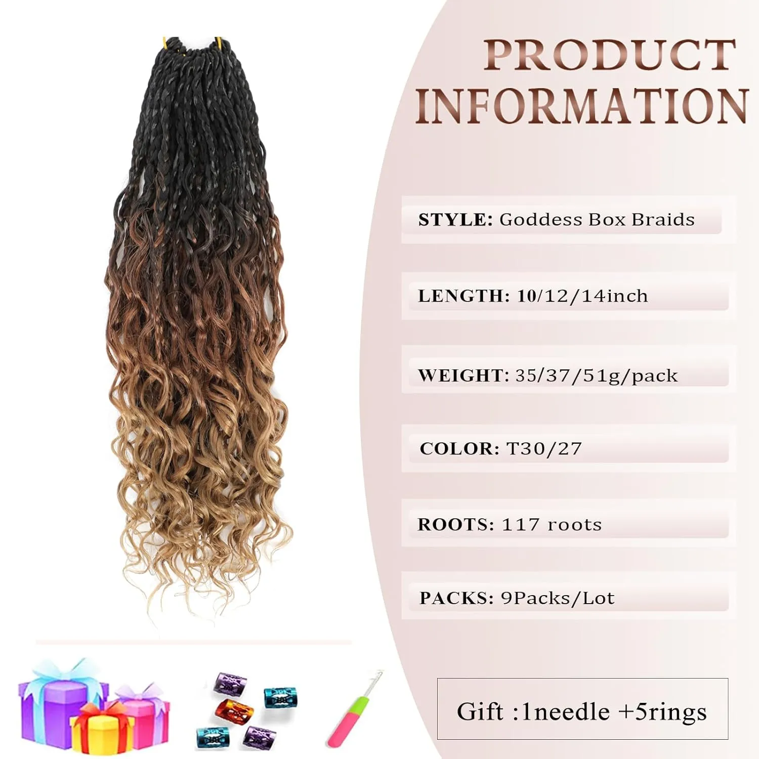 Flagship Goddess Box Braids Crochet Hair, 12 Inch 9 Packs Ombre 3Tone Boho Crochet Box Braids with Curly Ends Pre looped Crochet Hair for Black Women,Bohomian Box Braids Crochet Hair-1B/30/27