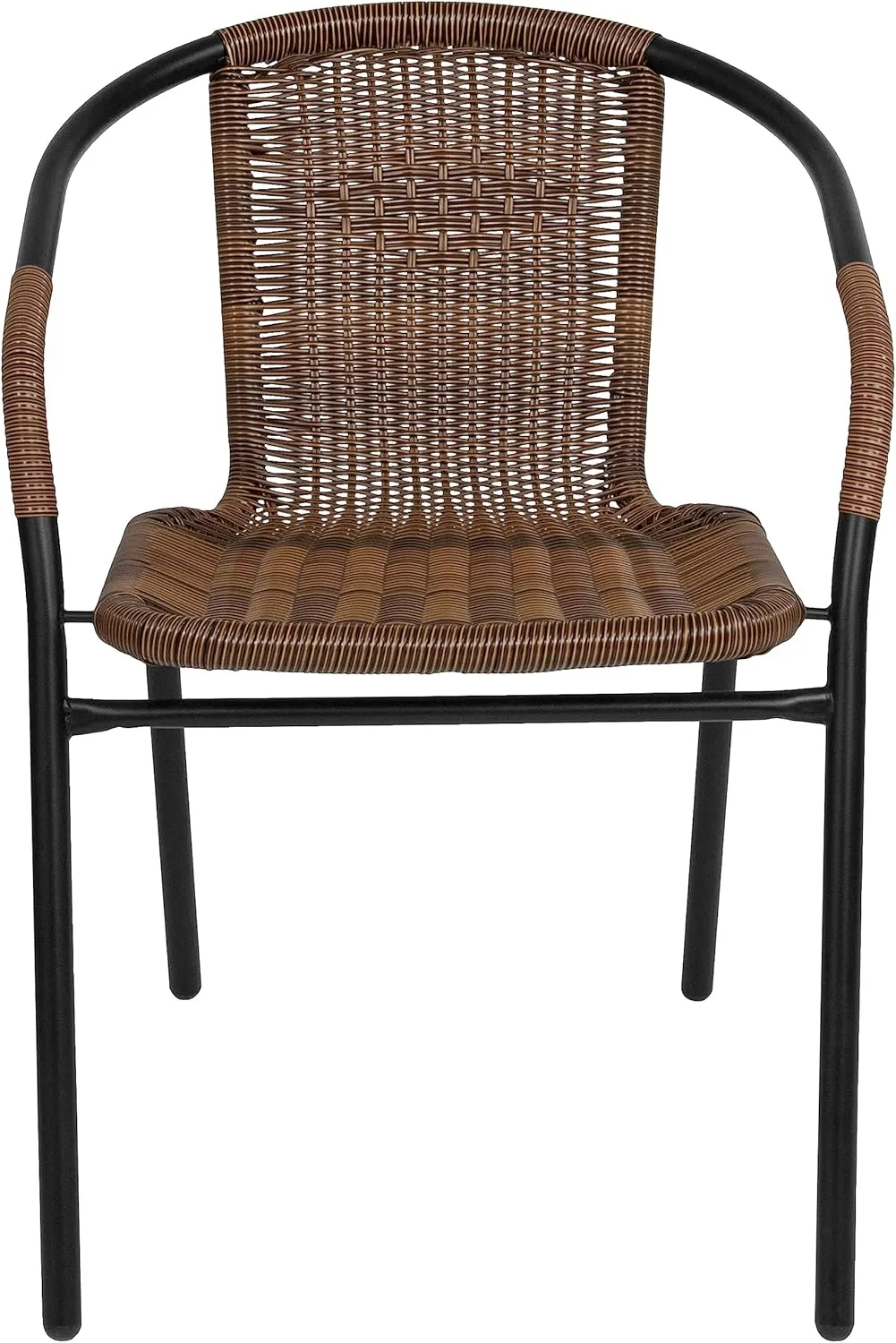 Flash Furniture Lila Modern Rattan Indoor/Outdoor Stackable Dining Chairs, Stacking Rattan Bistro Chairs for Patio or Restaurant, Set of 4, Brown