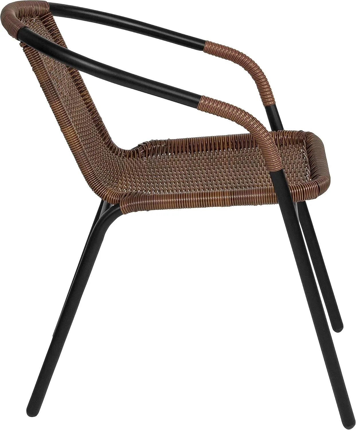 Flash Furniture Lila Modern Rattan Indoor/Outdoor Stackable Dining Chairs, Stacking Rattan Bistro Chairs for Patio or Restaurant, Set of 4, Brown