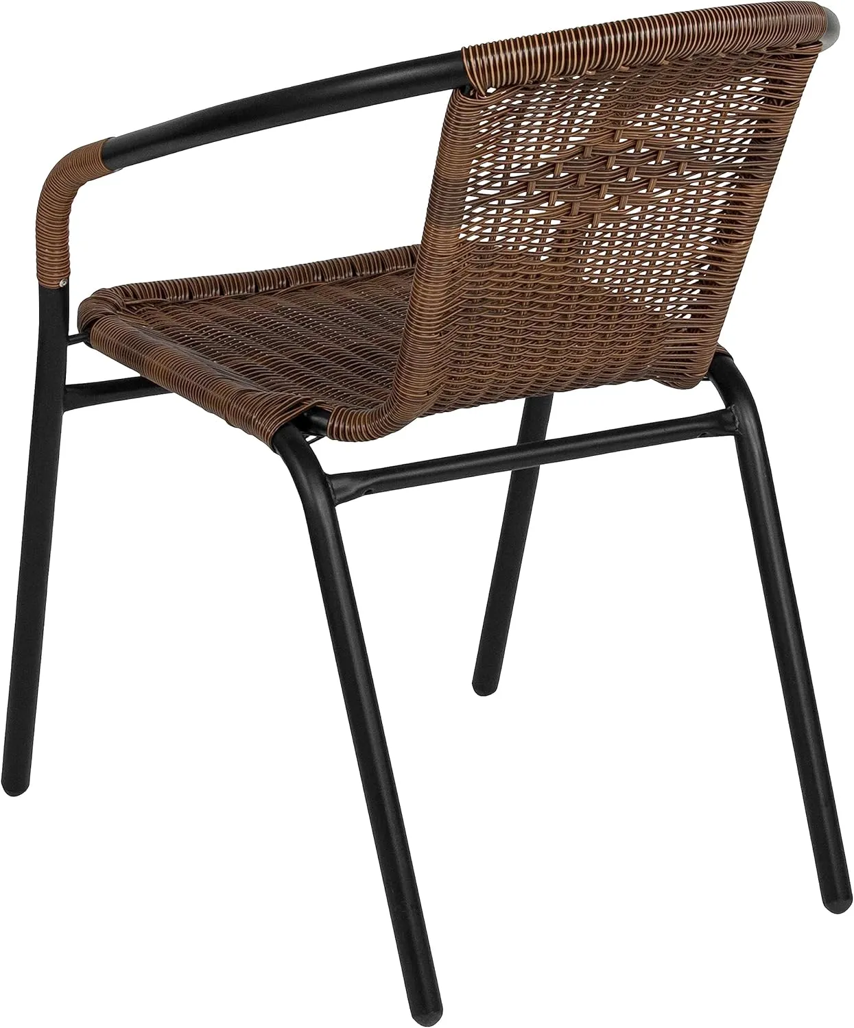 Flash Furniture Lila Modern Rattan Indoor/Outdoor Stackable Dining Chairs, Stacking Rattan Bistro Chairs for Patio or Restaurant, Set of 4, Brown