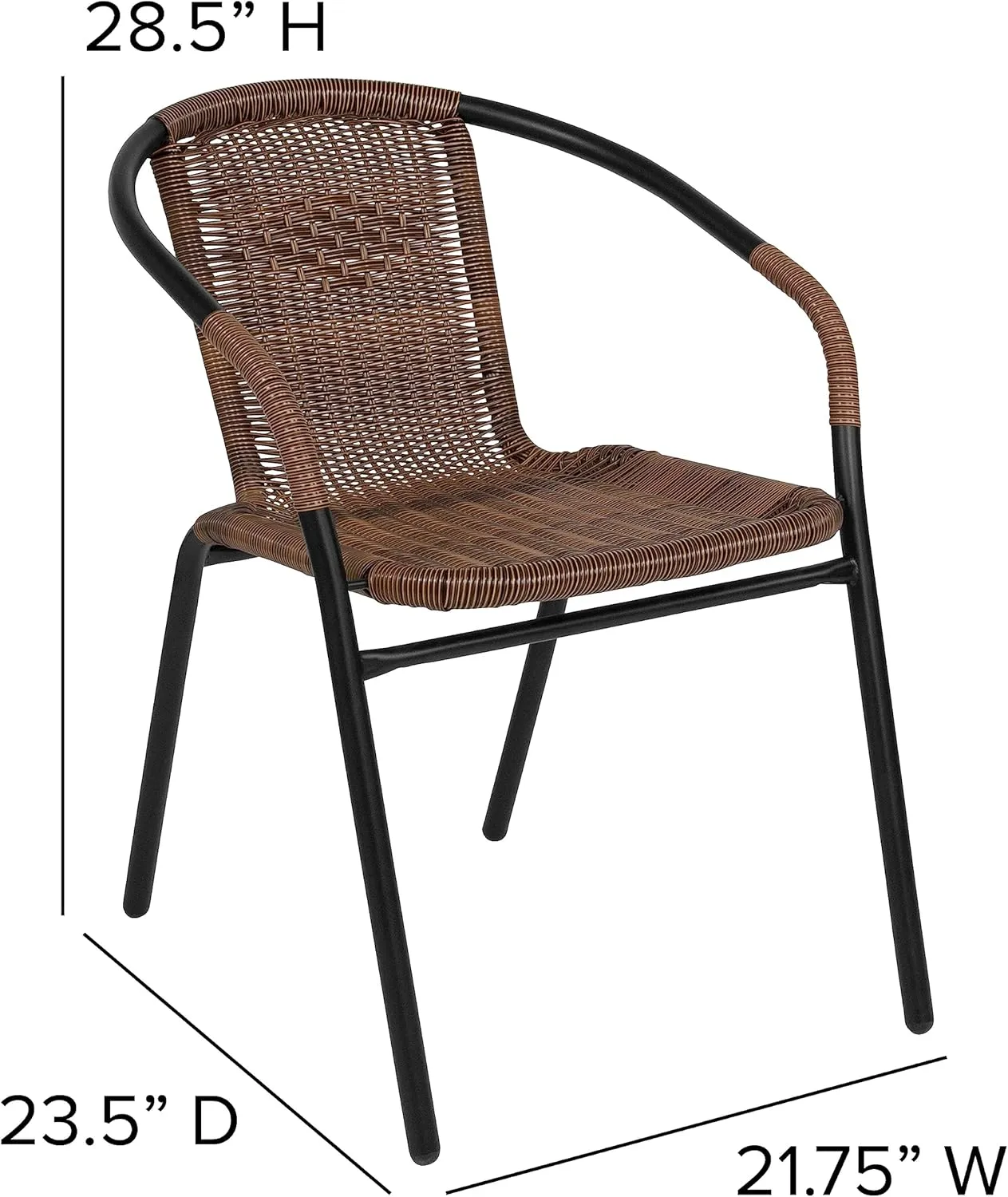 Flash Furniture Lila Modern Rattan Indoor/Outdoor Stackable Dining Chairs, Stacking Rattan Bistro Chairs for Patio or Restaurant, Set of 4, Brown
