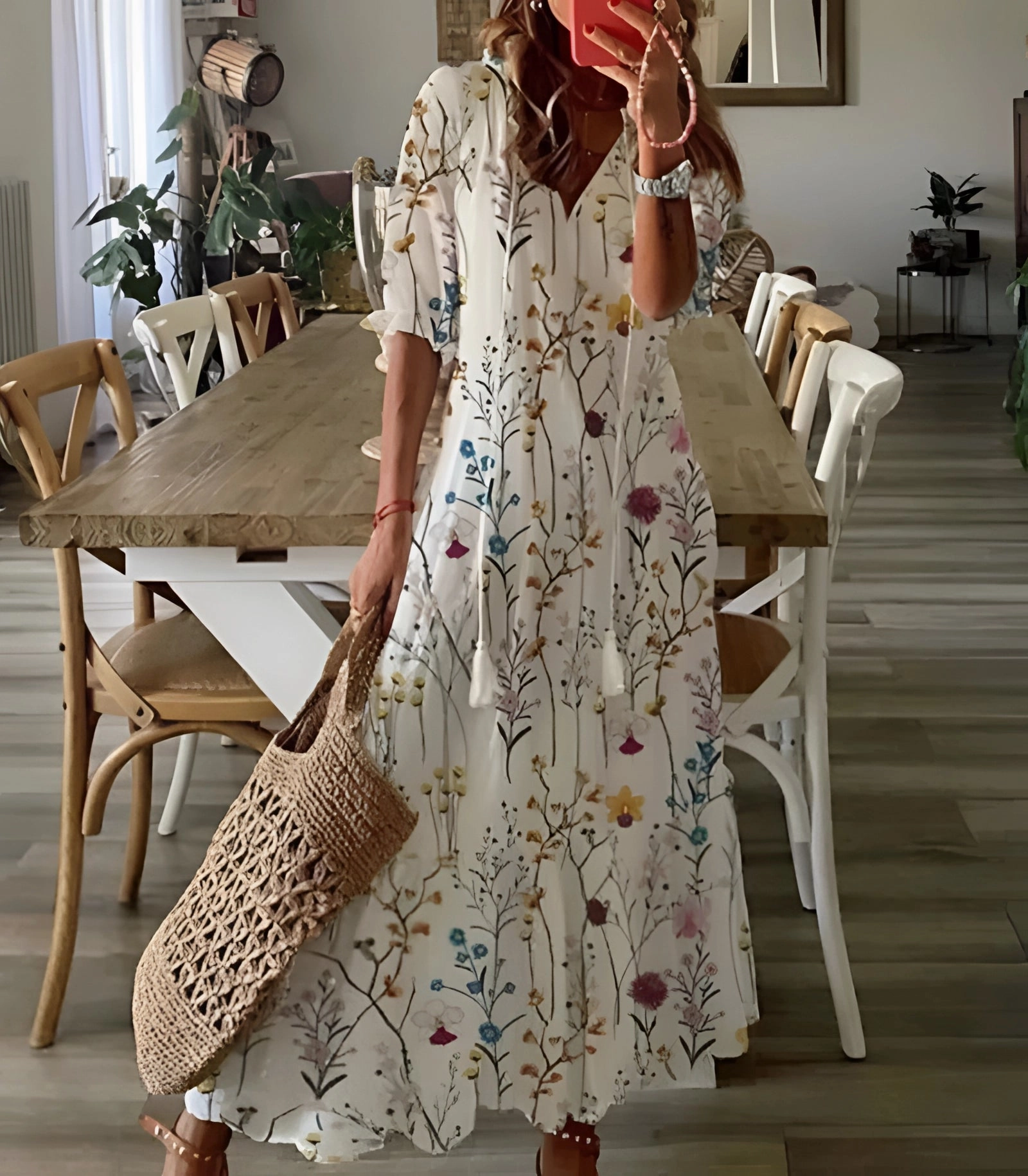 Floral Chiffon Maxi Dress | Lightweight V-Neck Summer Wear