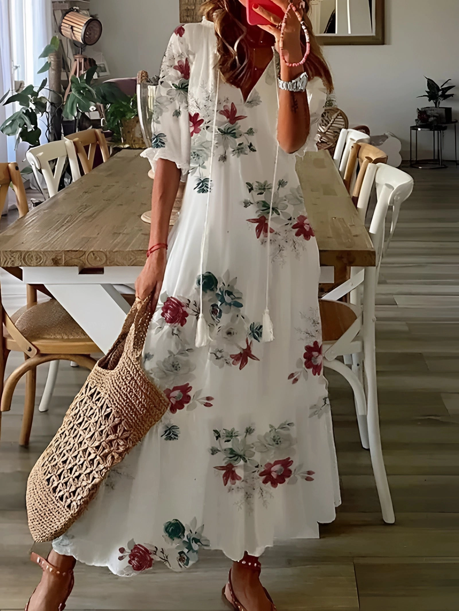 Floral Chiffon Maxi Dress | Lightweight V-Neck Summer Wear