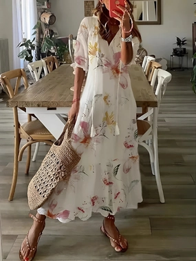 Floral Chiffon Maxi Dress | Lightweight V-Neck Summer Wear
