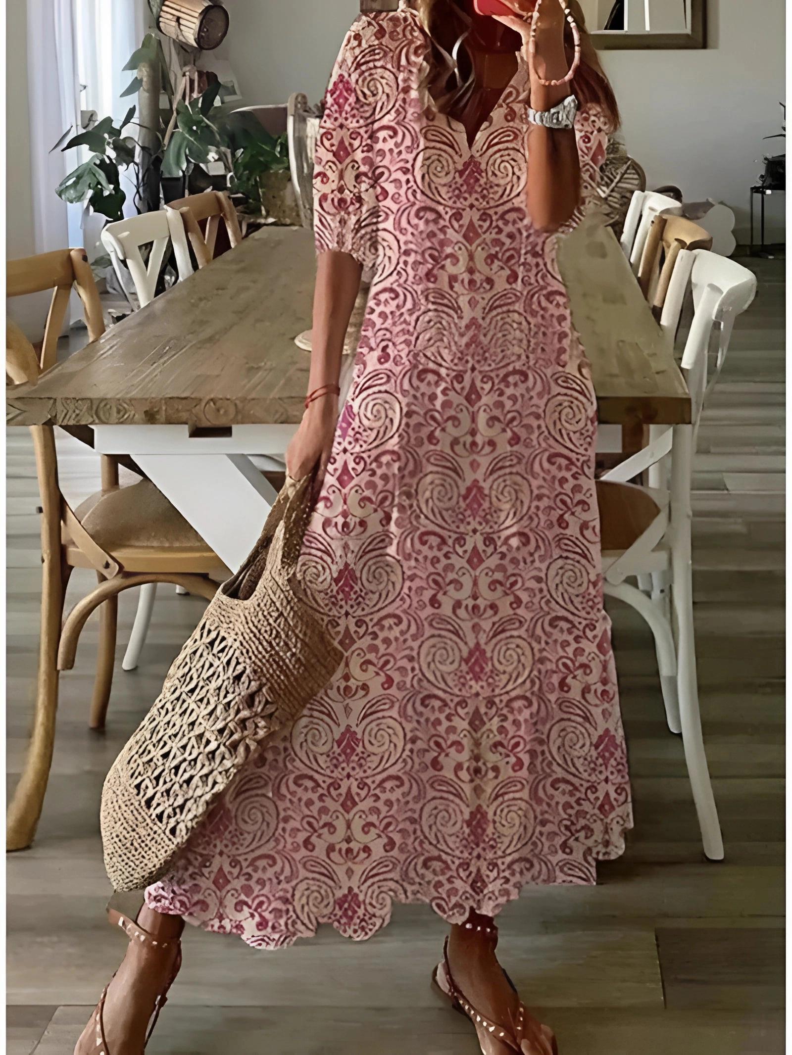 Floral Chiffon Maxi Dress | Lightweight V-Neck Summer Wear