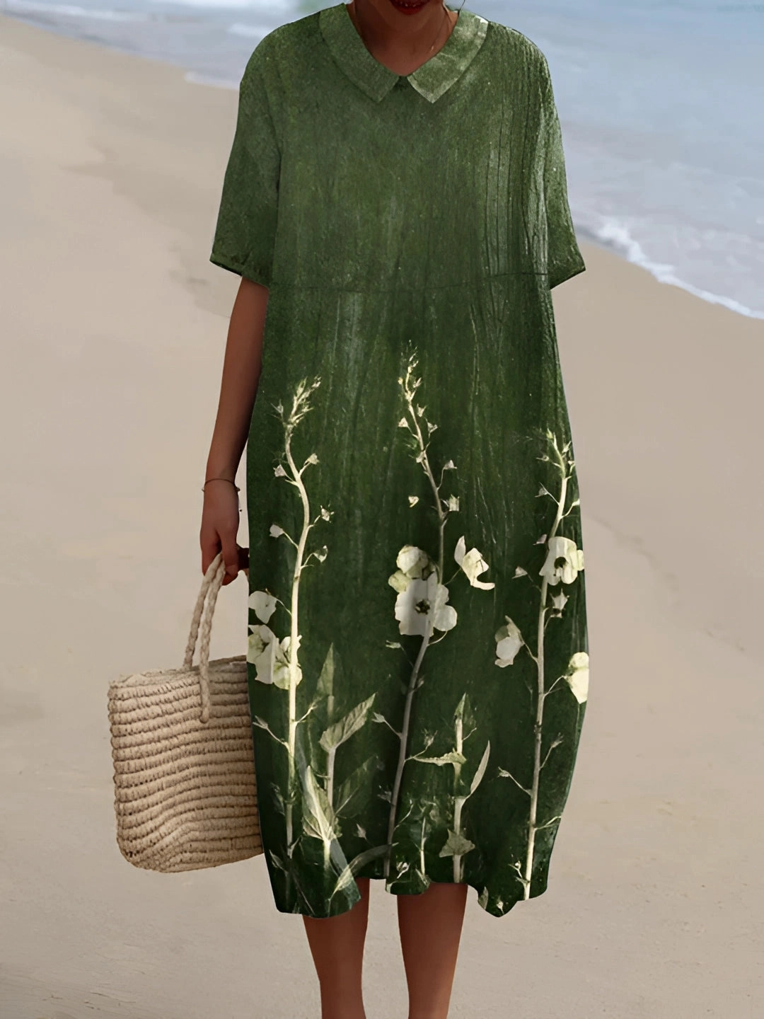Floral V-Neck Beach Dress - Lightweight, Comfortable, Oversized Summer Wear