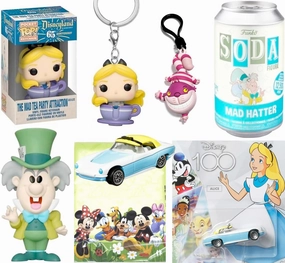 Flower Figure Alice in Wonderland Disney Bundled with Mad Tea Party Mini Ride Pop! Hanger   Mad Hatter SODA   Cheshire Cat   HW Character 100 Car 4-Items