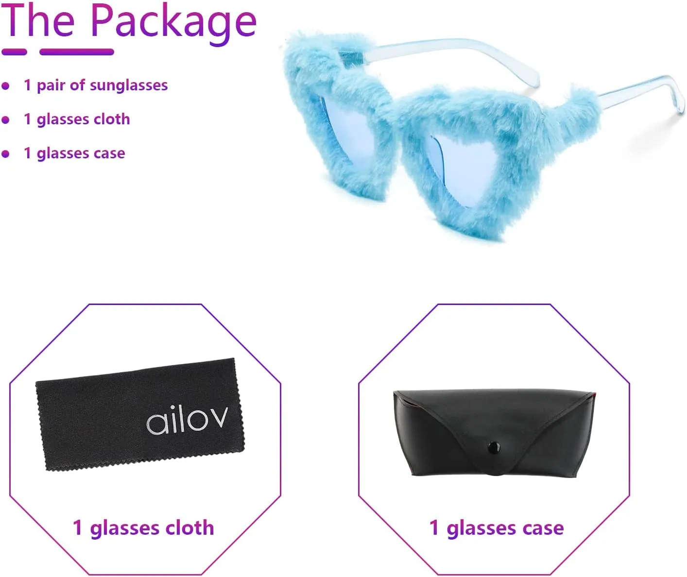 Fluffy Fur-framed Heart Sunglasses for Women Fuzzy Plush Glasses Cute Fashion Party Accessories